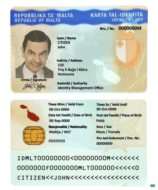 Реалистичный Скачать Мальта ID Photoshop Шаблон