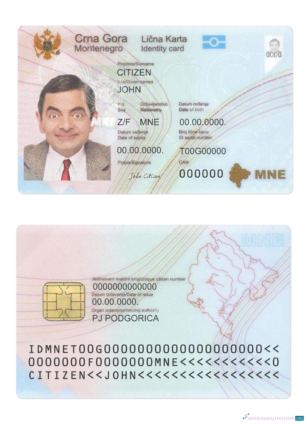 Редактируемый Скачать Черногория ID Карта Photoshop Шаблон