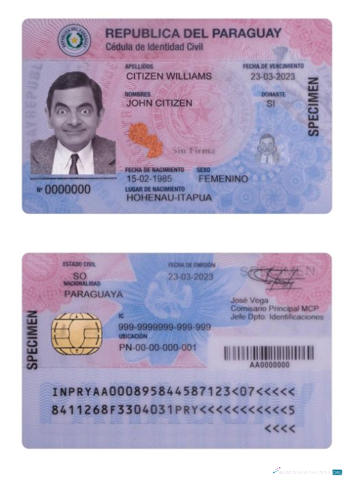 Редактируемый Скачать Парагвай ID Карта 2023 Настоящее Время Photoshop Шаблон