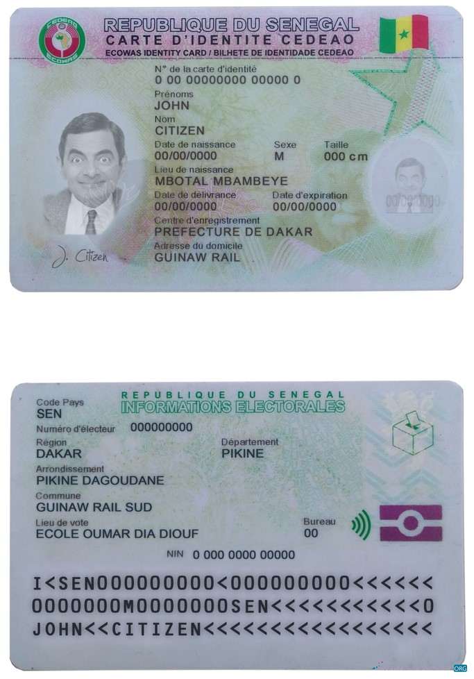 Реалистичный Скачать Сенегал ID Photoshop Шаблон
