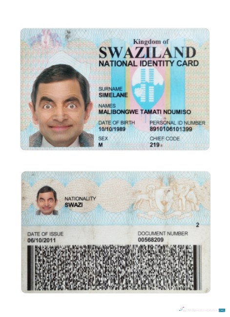 Реалистичный Скачать Swaziland Национальный ID Карта Photoshop Шаблон