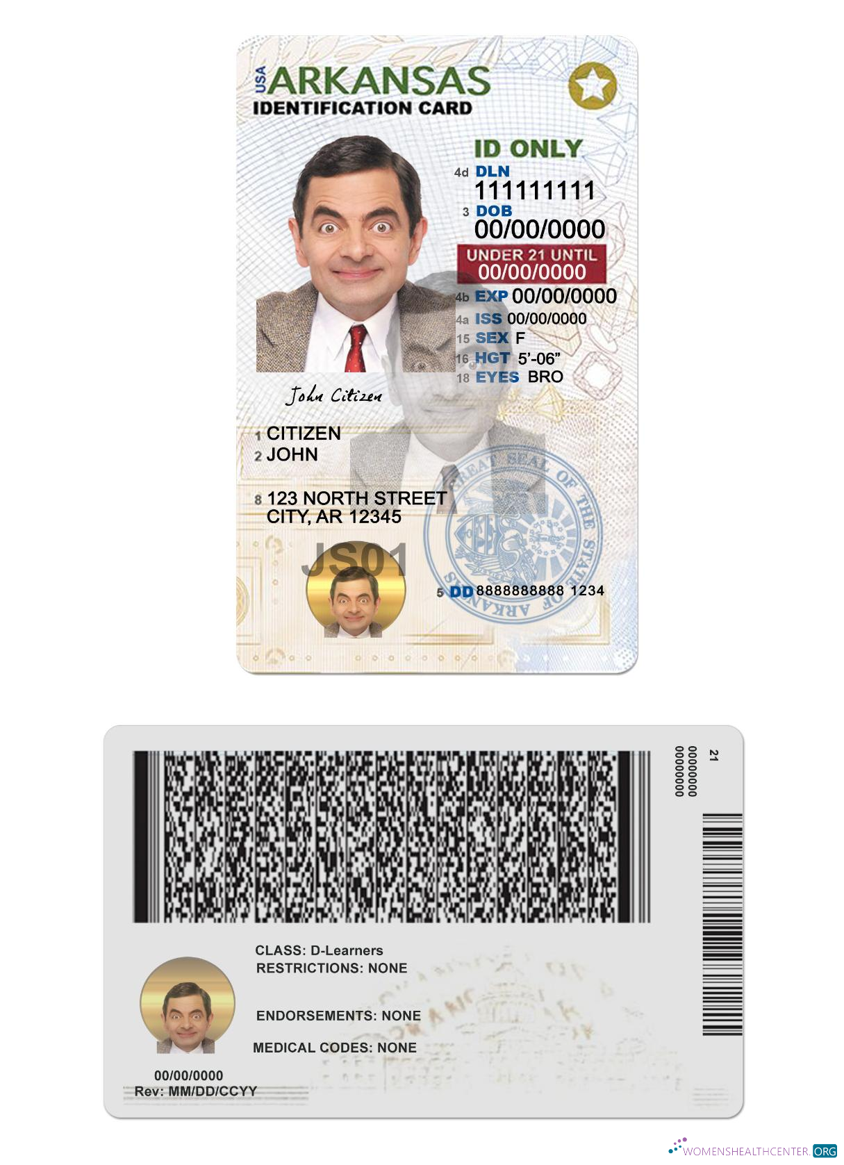 Реалистичный Скачать USA Arkansas ID Карта Under 21 Photoshop Шаблон