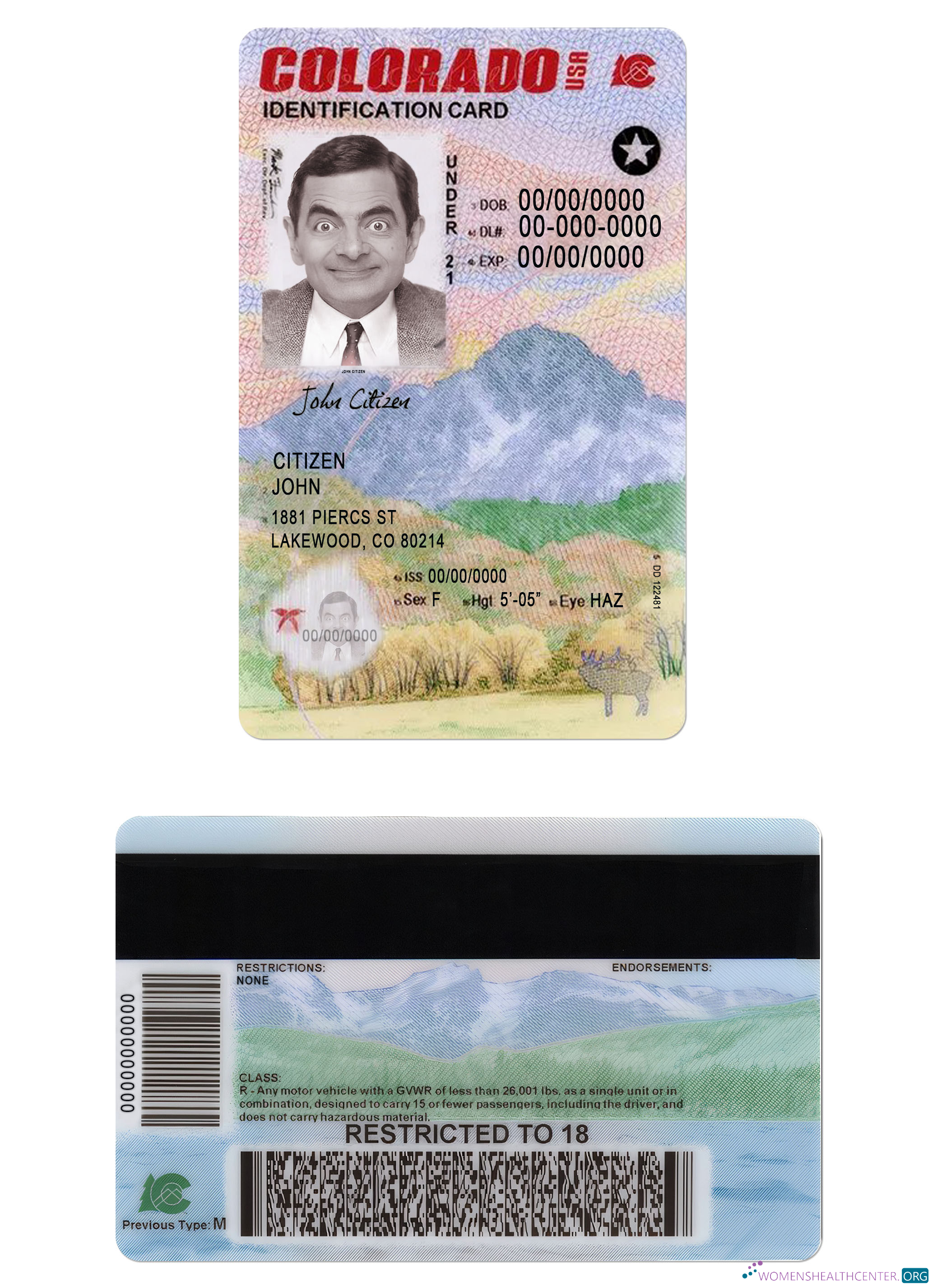 Редактируемый Скачать USA Colorado ID Карта Under 21 Photoshop Шаблон