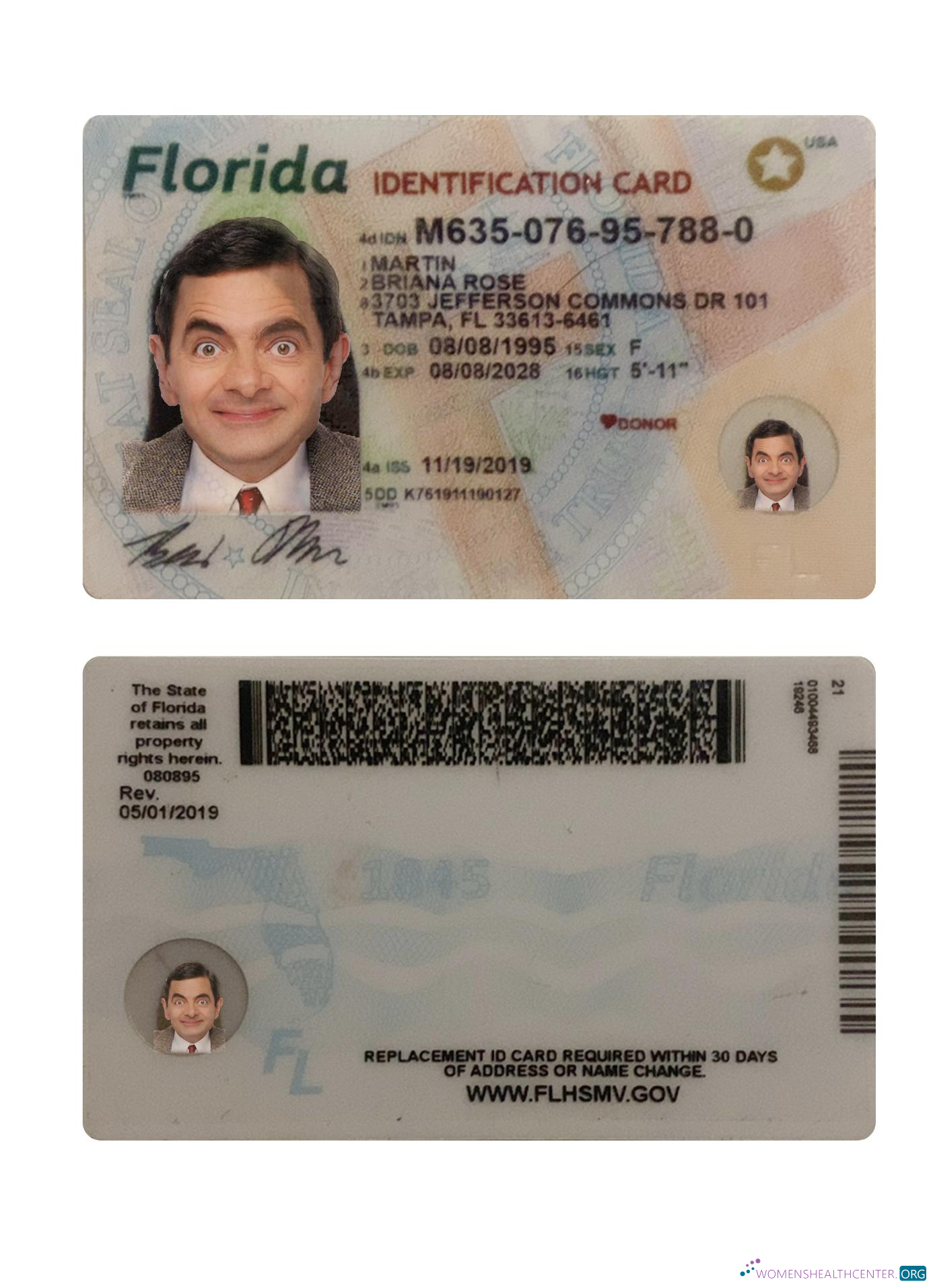 Реалистичный Скачать USA Florida ID Карта Photoshop Шаблон