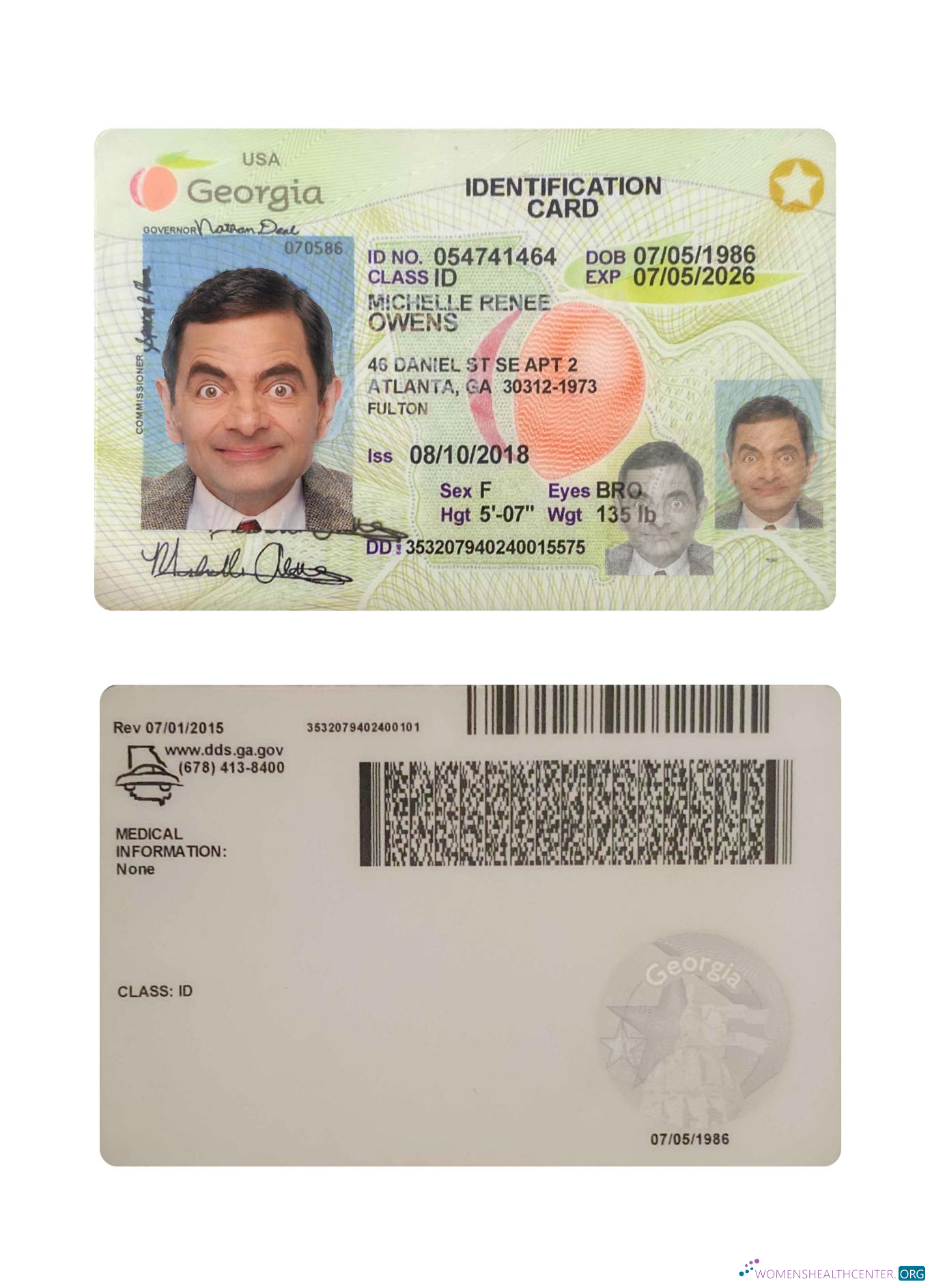 Редактируемый Скачать USA Грузия ID Карта 2018 Настоящее Время Photoshop Шаблон