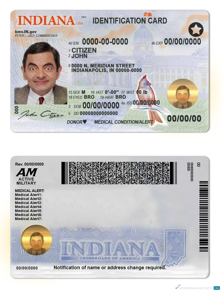 Качественный Скачать USA Indiana Государственный ID Photoshop Шаблон