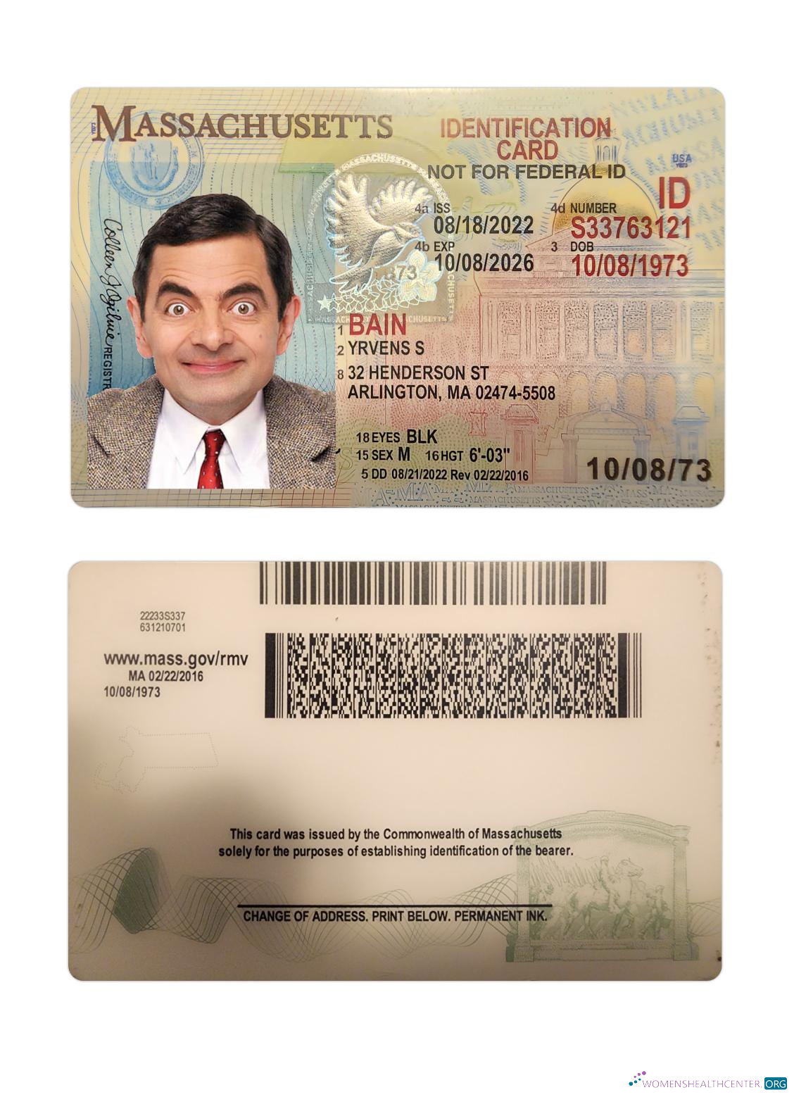Реалистичный Скачать USA Massachusetts ID Карта Photoshop Шаблон
