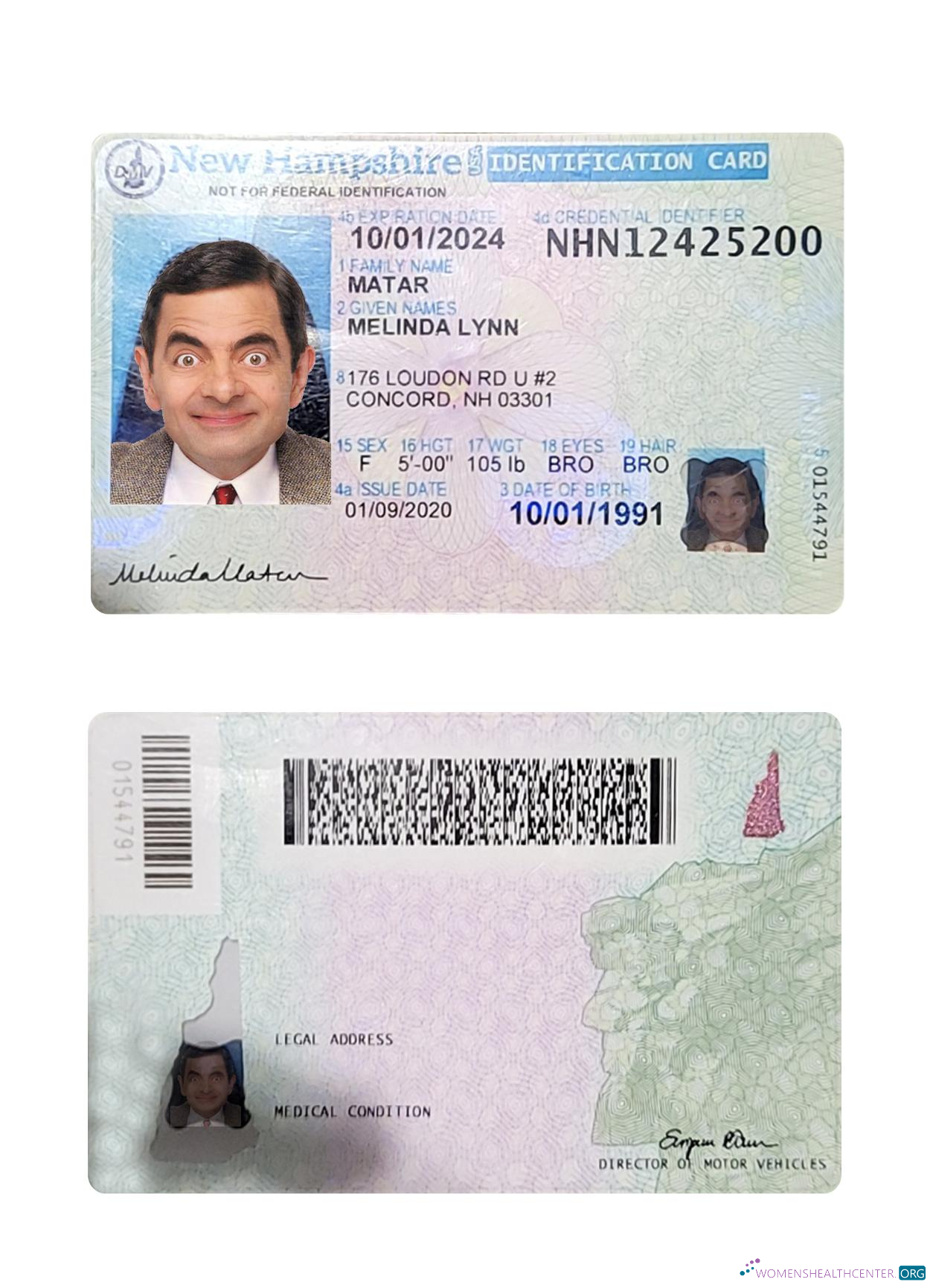 Редактируемый Скачать USA Новый Hampshire ID Карта Photoshop Шаблон