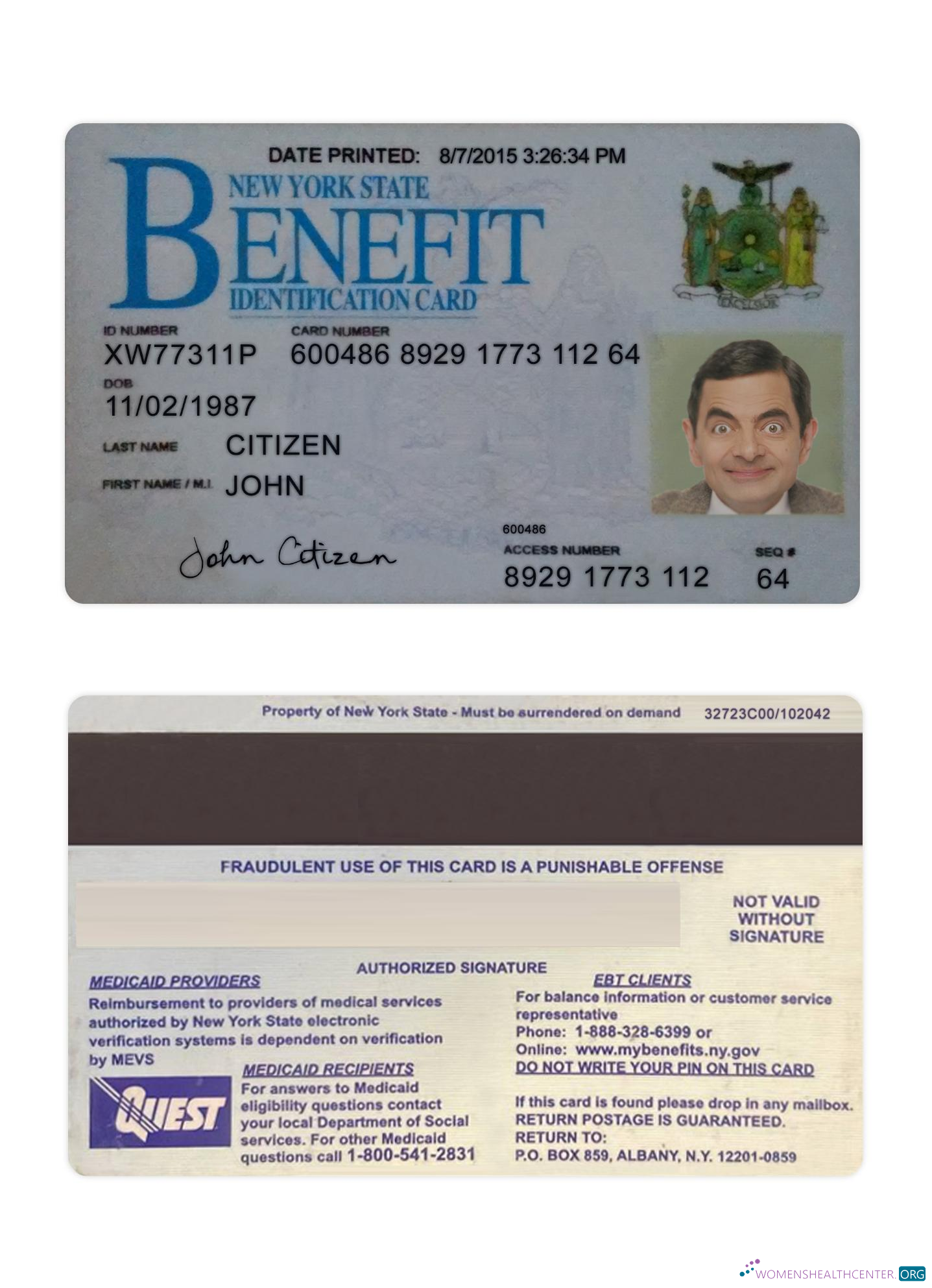 Редактируемый Скачать USA Новый York Benefit ID Карта Photoshop Шаблон