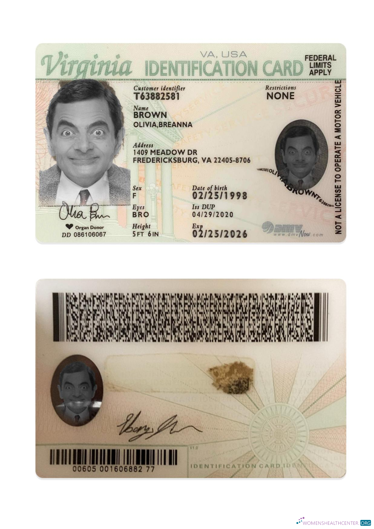 Качественный Скачать USA Virginia ID Карта Photoshop Шаблон