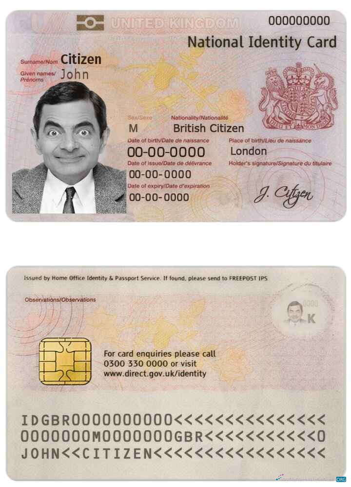 Премиум Скачать Великобритания ID (Identity Карта) Photoshop Шаблон