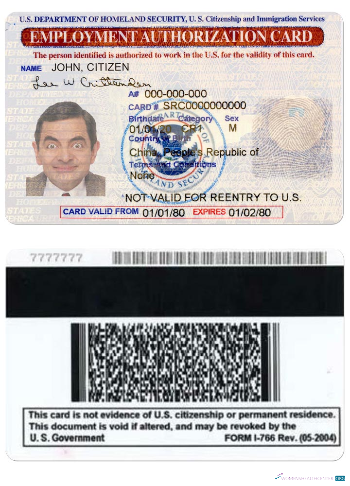 Качественный Скачать США Employment Authorization Карта Photoshop Шаблон