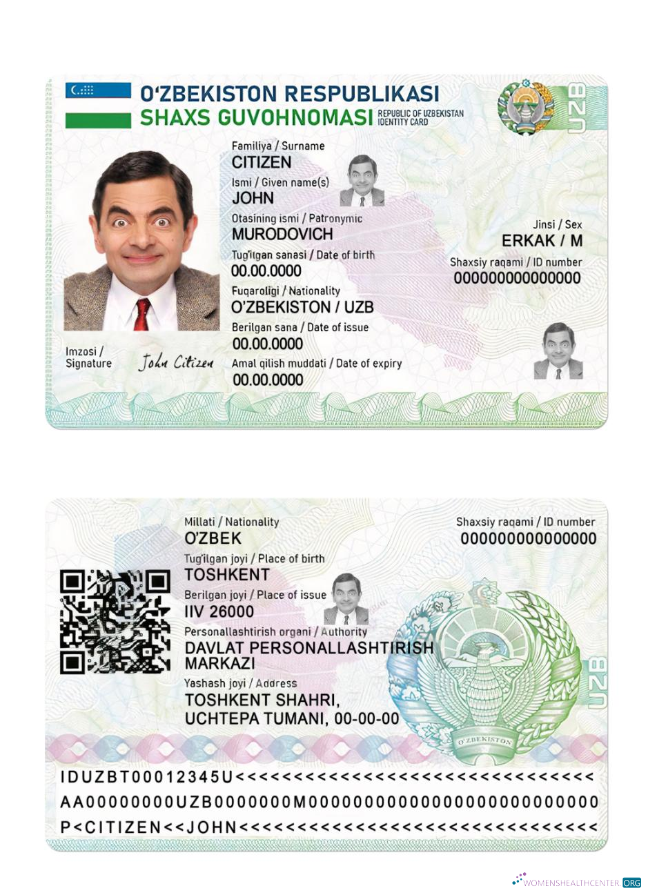 Реалистичный Скачать Узбекистан ID Карта Photoshop Шаблон