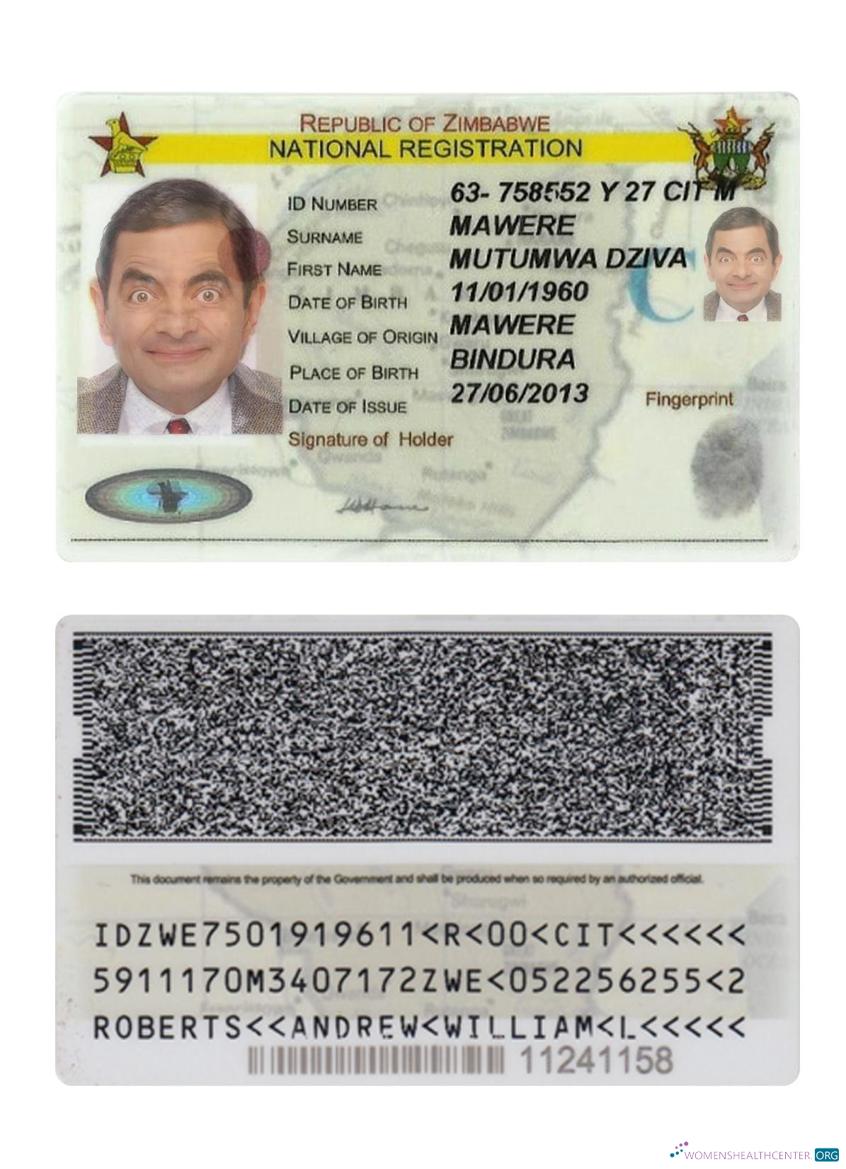Качественный Скачать Зимбабве Национальный Registration ID Карта Photoshop Шаблон