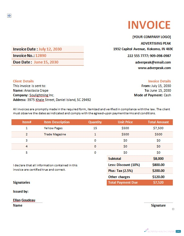 Редактируемый Скачать Advertising Компания Invoice Шаблон Photoshop Шаблон