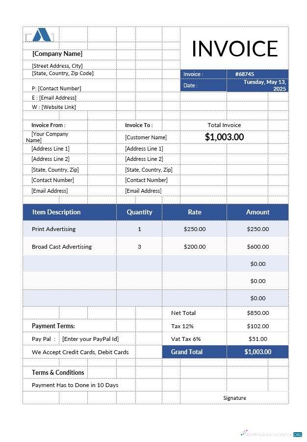 Профессиональный Скачать Advertising Invoice Шаблон Photoshop Шаблон