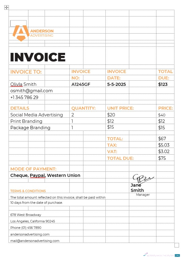 Реалистичный Скачать Advertising Agency Invoice Шаблон Photoshop Шаблон