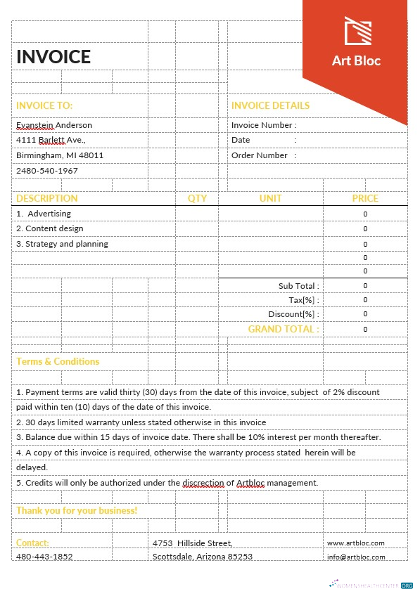 Реалистичный Скачать Art Director Invoice Шаблон Photoshop Шаблон