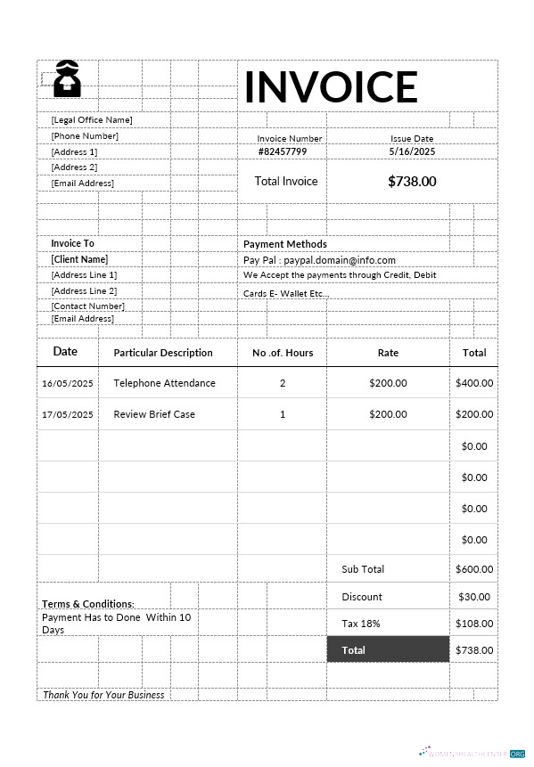 Реалистичный Скачать Attorney Invoice Шаблон Photoshop Шаблон
