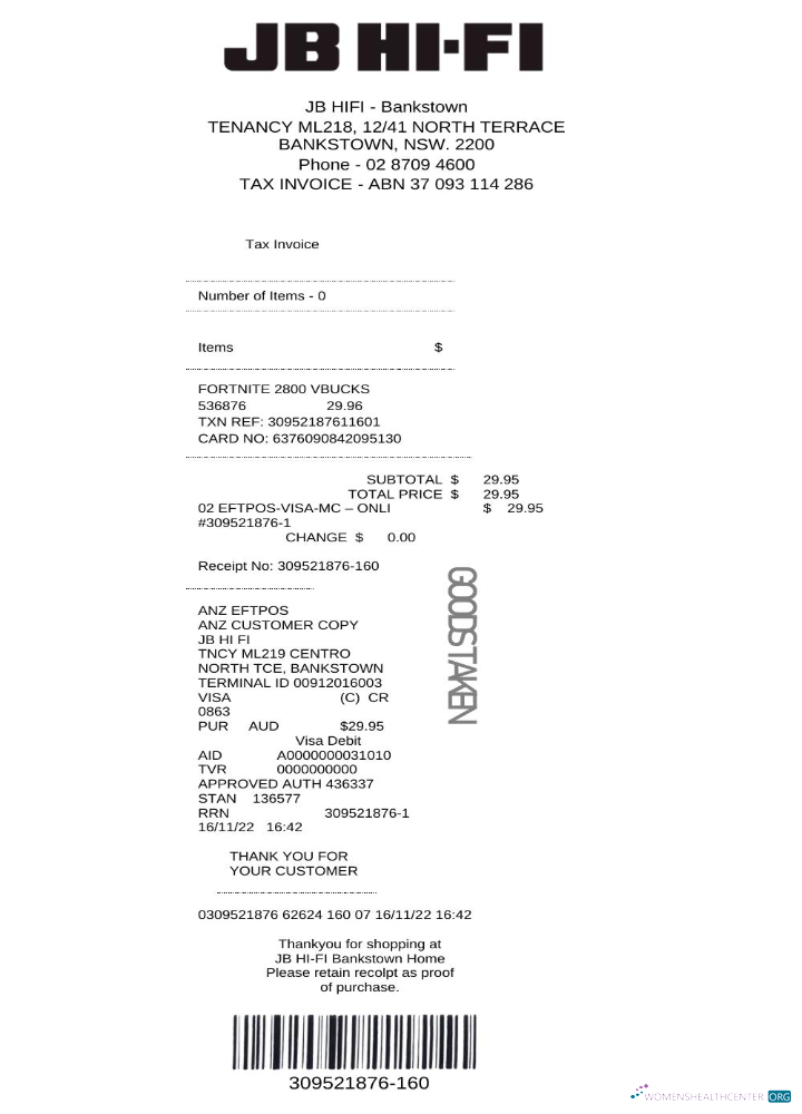 Качественный Скачать Австралия JB Hi Fi Tax Invoice Photoshop Шаблон