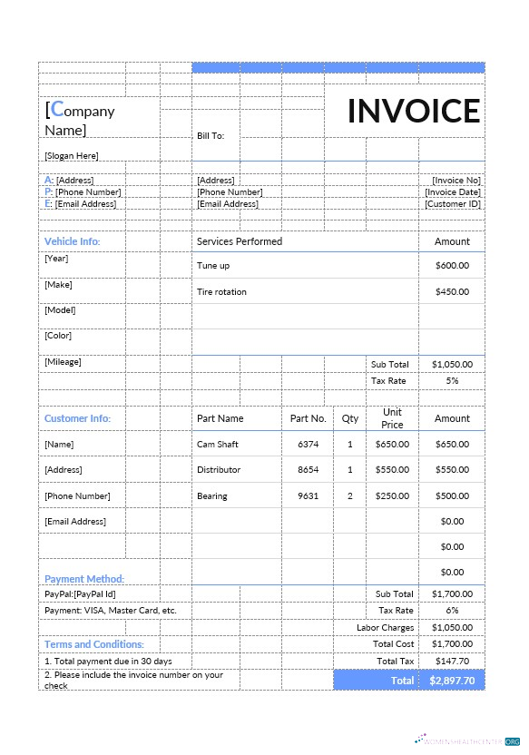Реалистичный Скачать Auto Repair Estimate Invoice Шаблон Photoshop Шаблон