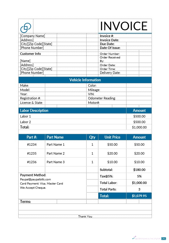 Профессиональный Скачать Auto Repair Служба Invoice Шаблон Photoshop Шаблон