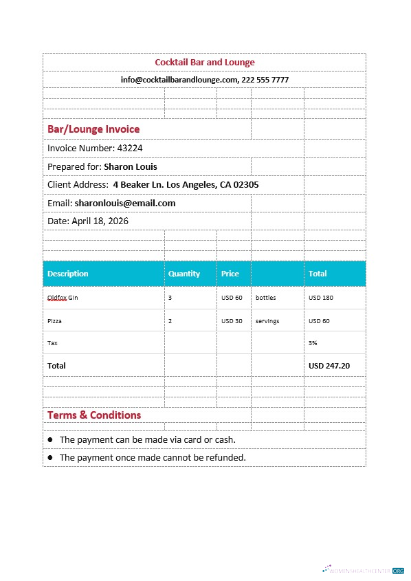 Премиум Скачать BarLounge Invoice Photoshop Шаблон
