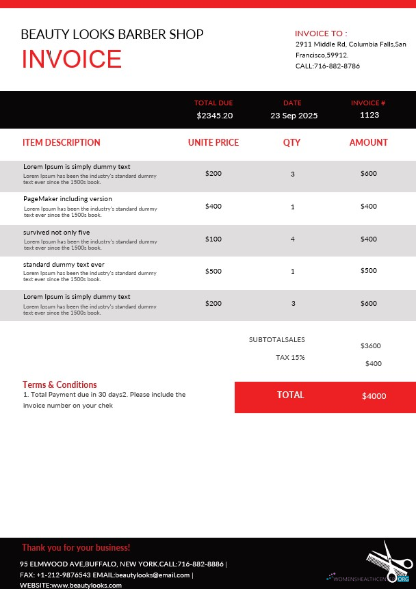 Премиум Скачать Barbershop Invoice Шаблон Photoshop Шаблон