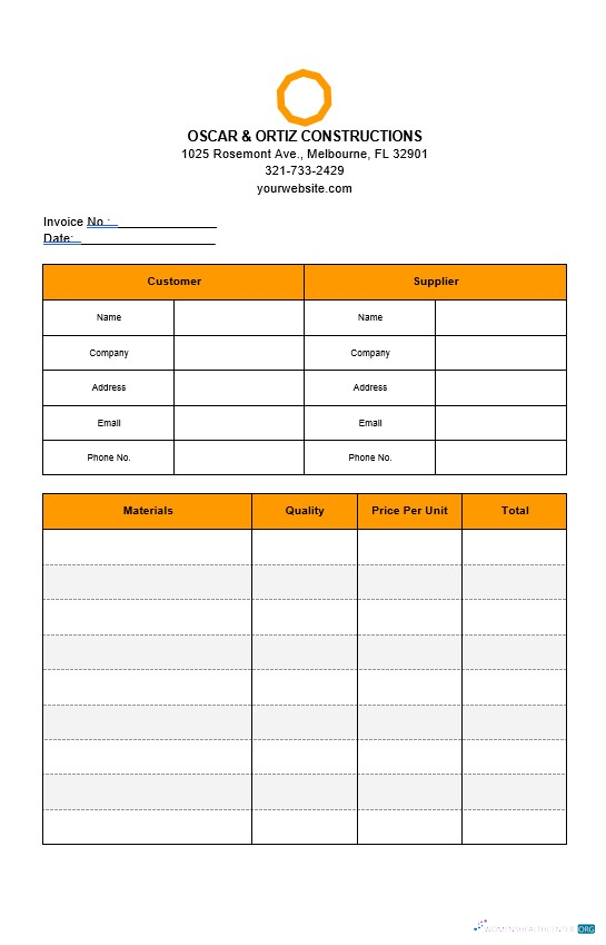 Редактируемый Скачать Basic Construction Invoice Шаблон Photoshop Шаблон