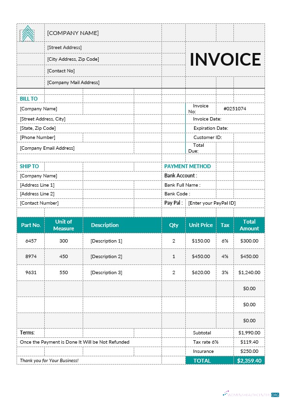 Профессиональный Скачать Basic Proforma Invoice Шаблон Photoshop Шаблон
