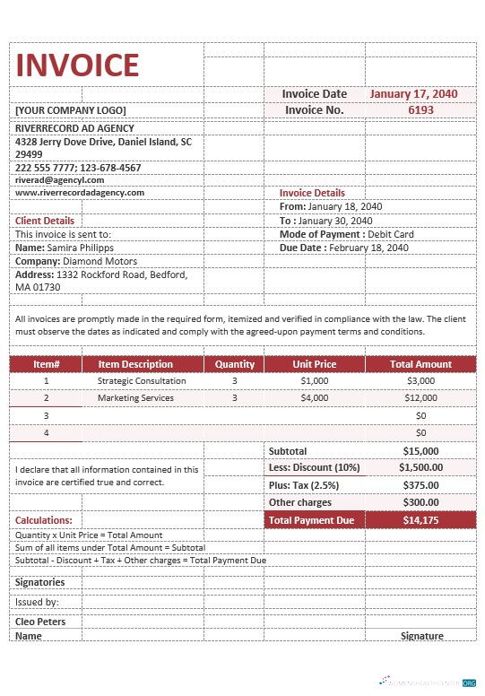 Премиум Скачать Blank Advertising Agency Invoice Шаблон Photoshop Шаблон