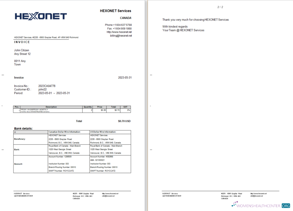 Премиум Скачать Канада Hexonet Services Invoice Word и PDF Шаблон Photoshop Шаблон