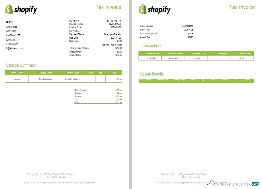Профессиональный Скачать Канада Shopify Tax Invoice Photoshop Шаблон