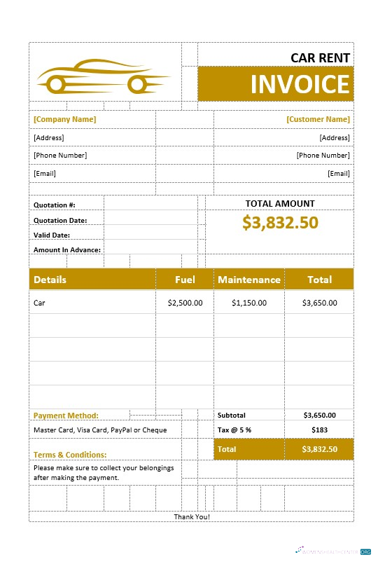 Премиум Скачать Car Rental Invoice Photoshop Шаблон