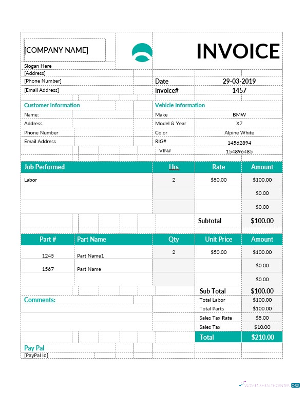 Редактируемый Скачать Car Repair Invoice Шаблон Photoshop Шаблон
