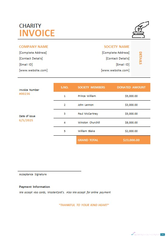 Реалистичный Скачать Charity Invoice Шаблон Photoshop Шаблон