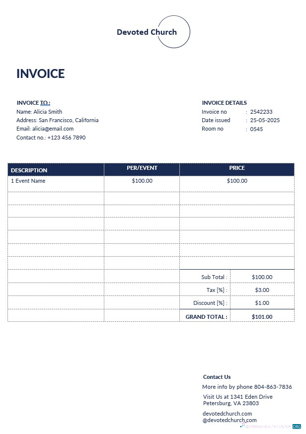 Реалистичный Скачать Church Служба Invoice Шаблон Photoshop Шаблон