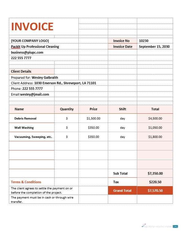 Реалистичный Скачать Cleaning Services Contract Agreement Invoice Шаблон Photoshop Шаблон