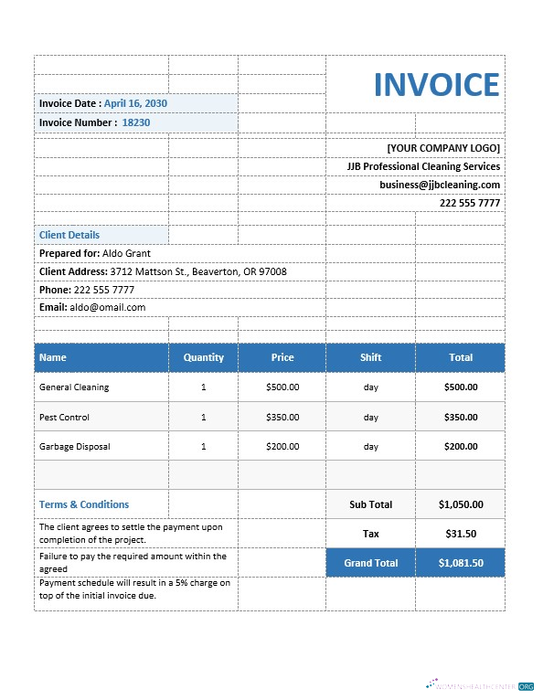 Реалистичный Скачать Коммерческий Cleaning Служба Invoice Шаблон Photoshop Шаблон