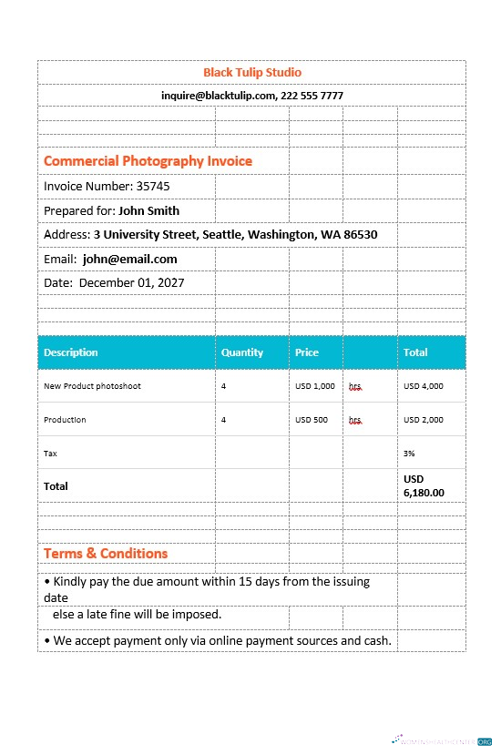 Реалистичный Скачать Коммерческий Photography Invoice Шаблон Photoshop Шаблон