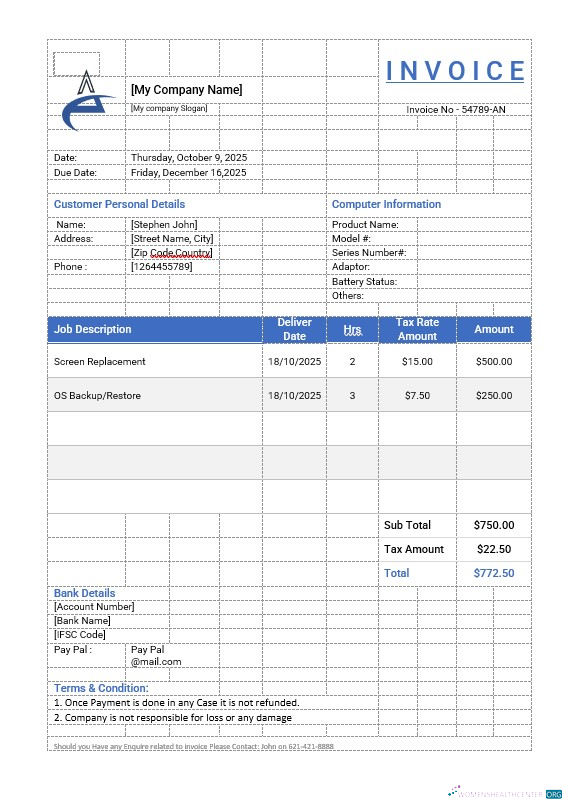 Профессиональный Скачать Computer Repair Invoice Шаблон Photoshop Шаблон