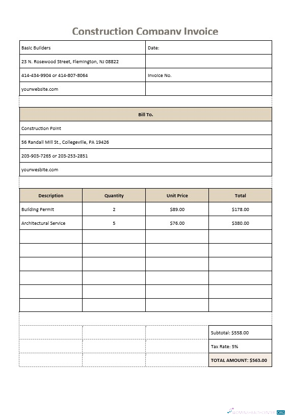 Качественный Скачать Construction Компания Invoice Шаблон Photoshop Шаблон