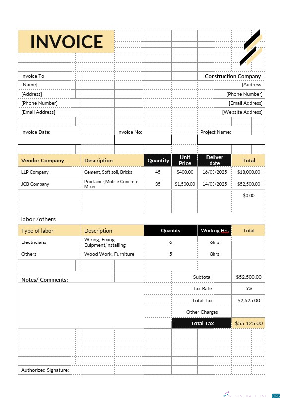 Премиум Скачать Construction Estimate Invoice Шаблон Photoshop Шаблон