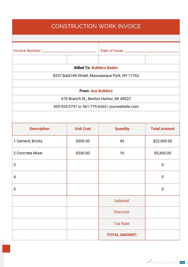 Профессиональный Скачать Construction Work Invoice Шаблон Photoshop Шаблон