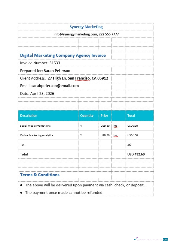Редактируемый Скачать Digital Marketing Компания Agency Invoice Шаблон Photoshop Шаблон