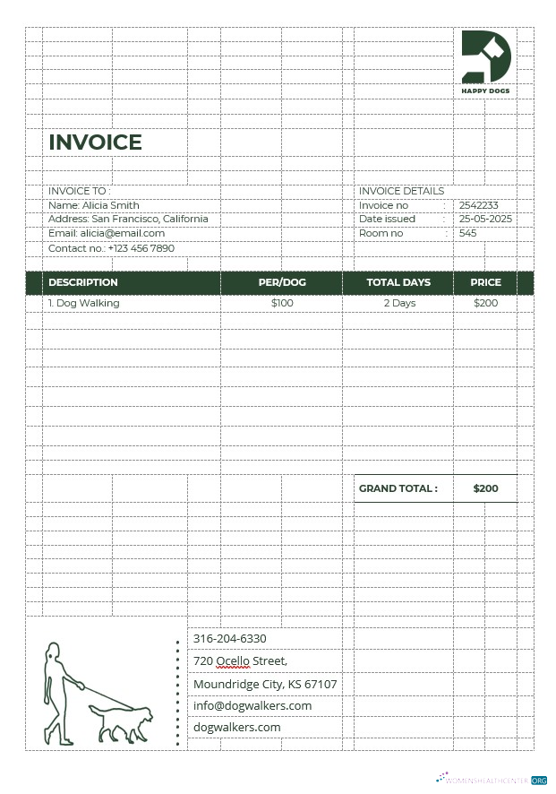 Профессиональный Скачать Dog Walker Invoice Шаблон Photoshop Шаблон