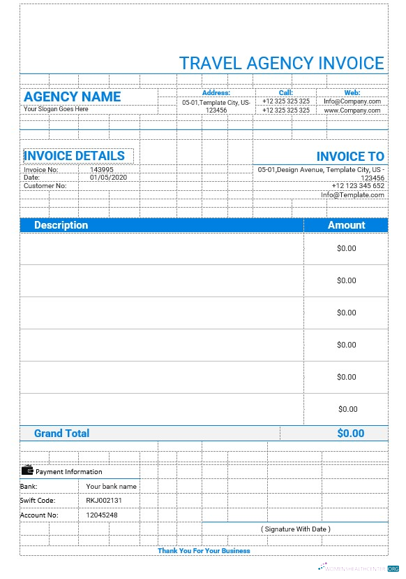 Профессиональный Скачать Editable Туристический Agency Invoice Шаблон Photoshop Шаблон