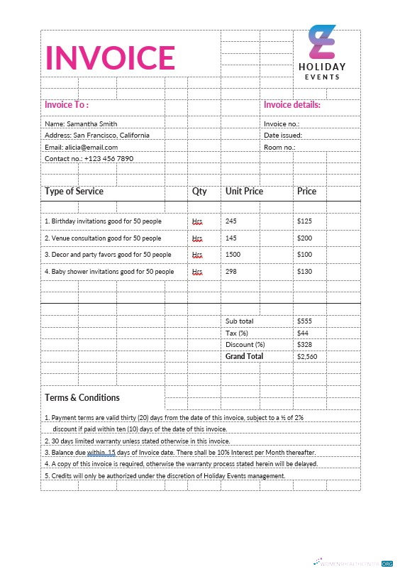 Премиум Скачать Event Planner Invoice Шаблон Photoshop Шаблон