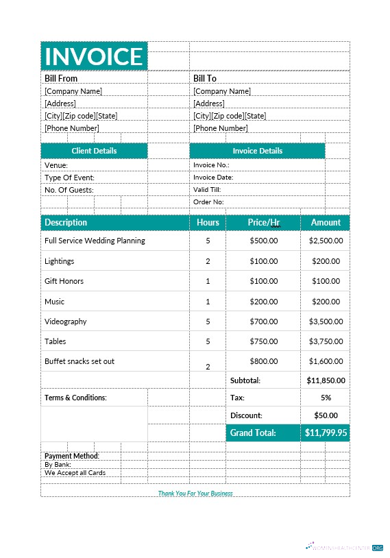 Реалистичный Скачать Event Planning Invoice Photoshop Шаблон