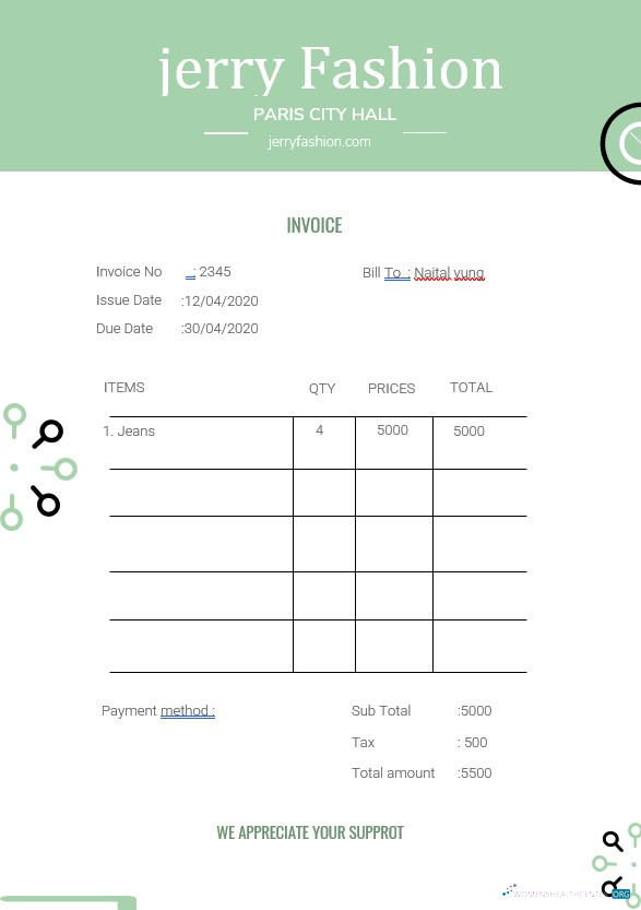 Редактируемый Скачать Fashion Store Invoice Шаблон Photoshop Шаблон